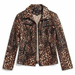 NABI Women's Leopard Print Leather Jacket
